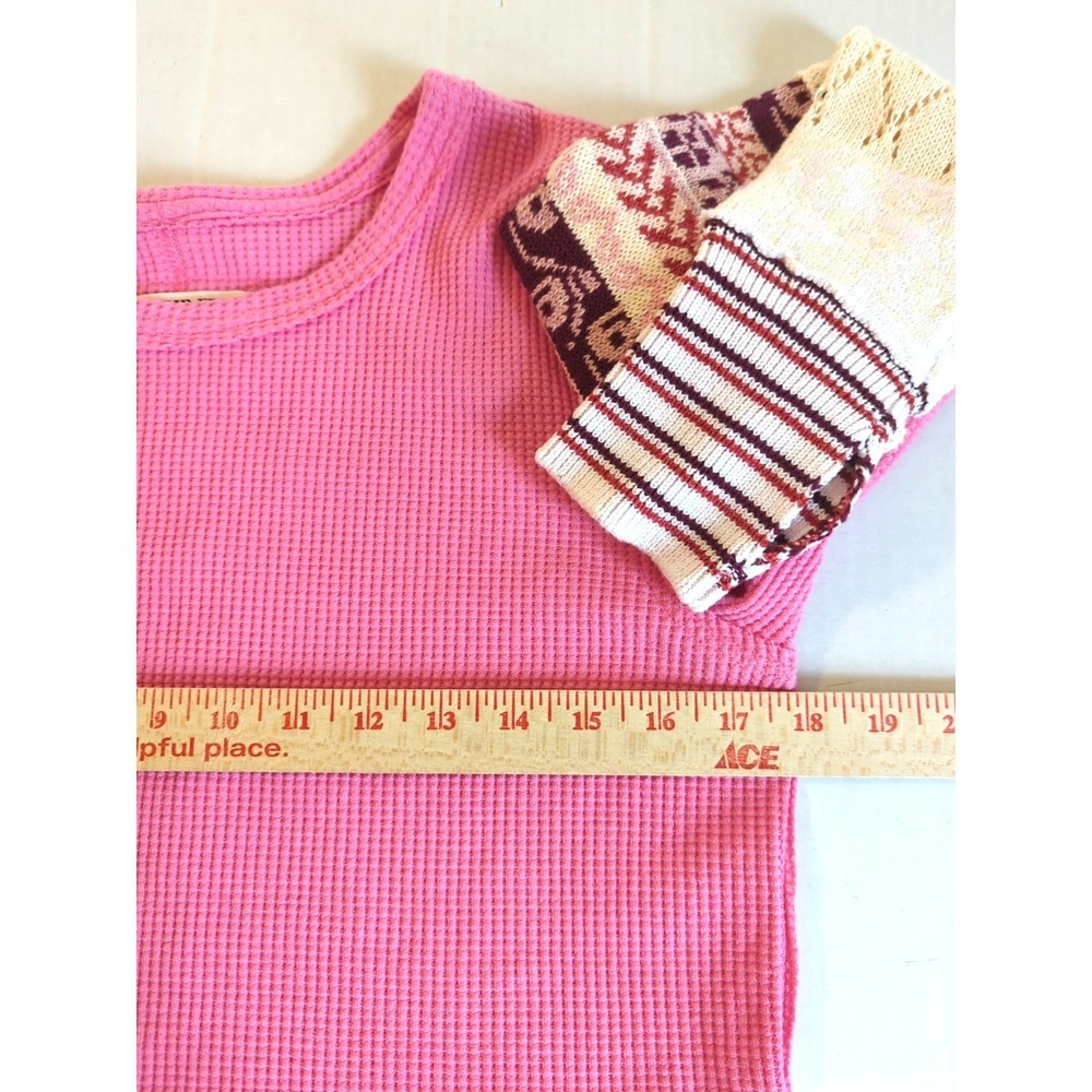 New Free People We The Free All In Cuff Top L Pink Waffle Thermal Boho Laid Back - Picture 7 of 8
